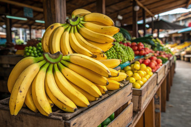 Спелые желтые бананы на рынке со свежими продуктами - RomanZ