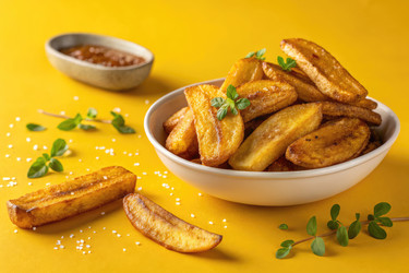 Вкусные Золотистые Жареные Бананы Подаются С Острым Соусом Для Обмакивания - RomanZ