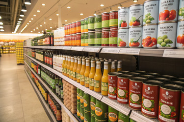 Ряды консервов и напитков в продуктовом магазине Generative AI - RomanZ