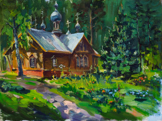 Сhurch in the forest. Oil painting on canvas - Serg Zastavkin