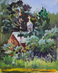 Сhurch in the pine forest. Oil painting on canvas - Serg Zastavkin