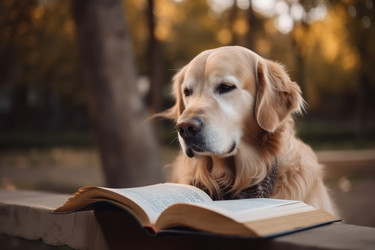 Ретривер читает книгу в парке. Генерировать искусственный интеллект - yliv