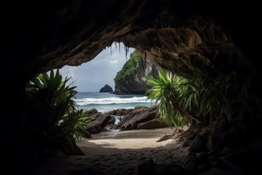 Тропический пляж, пещерный утес. Отпуск на океане. Генерировать искусственный интеллект - yliv