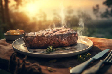 Дымящийся стейк на гриле. Мясо на ужин. Генерировать искусственный интеллект - yliv