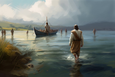 Библейская сцена реки. Морское природное побережье. Генерировать искусственный интеллект - yliv