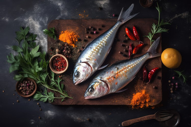 Копченая скумбрия. Корм для золотой рыбки. Генерировать искусственный интеллект - yliv