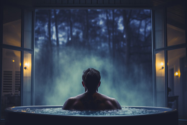 Джакузи Man spa с видом на лес. Расслабьтесь в помещении. Генерировать искусственный интеллект - yliv