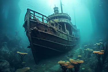 Океанские обломки затонувшего корабля. Песчаное море. Генерировать искусственный интеллект - yliv