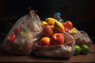 Продуктовый пакет с фруктами. Свежий вид на рынок. Генерировать искусственный интеллект - yliv