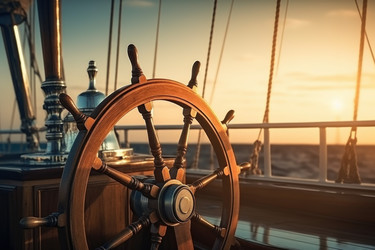 Рулевое деревянного корабля. Морской круиз. Генерировать искусственный интеллект - yliv