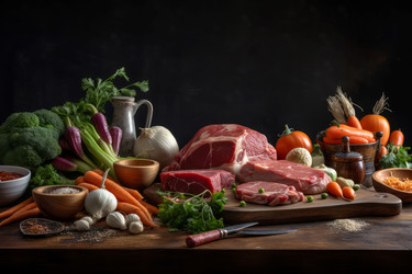 Сырое мясо, растительная пища. Приготовление разнообразное. Генерировать искусственный интеллект - yliv