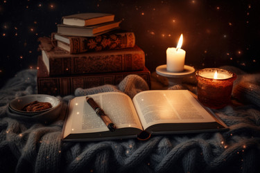 Зимняя книга с уютными свечами. Сладкий аромат. Генерировать искусственный интеллект - yliv