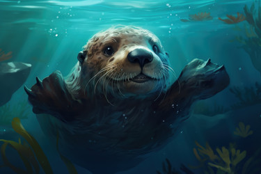 Выдра плавает под водой. Животное из зоопарка. Генерировать искусственный интеллект - yliv