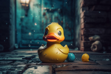Резиновая водяная утка. Бассейн летом. Генерировать искусственный интеллект - yliv