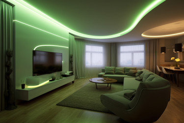 Современный дизайн интерьера private green neon. Представительский стиль. Генерировать искусственный интеллект - yliv