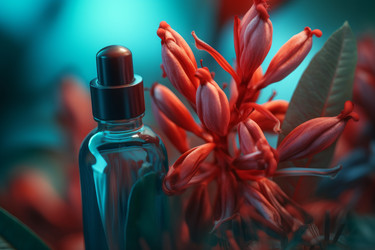 Флакон сыворотки цветочный тропический. Натуральный коллаген. Генерировать искусственный интеллект - yliv
