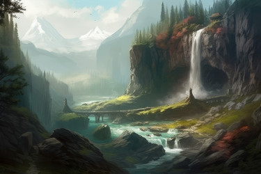 Долина утесистого водопада. Генерировать искусственный интеллект - yliv
