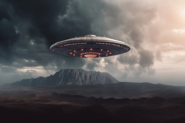 Космический корабль "День НЛО" возле вулкана. Генерировать искусственный интеллект - yliv