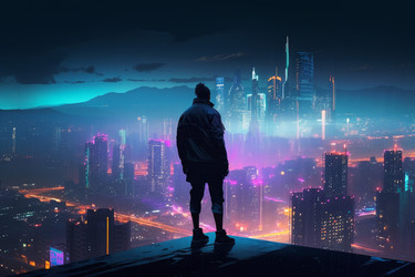 Человек из неонового города. Генерировать искусственный интеллект - yliv