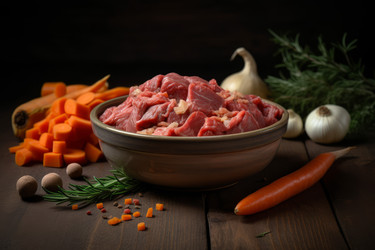 Миска для еды мясная овощная кухня. Генерировать искусственный интеллект - yliv