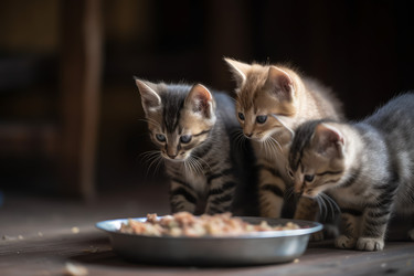 Котята едят кормушку. Кошачья еда. Генерировать искусственный интеллект - yliv