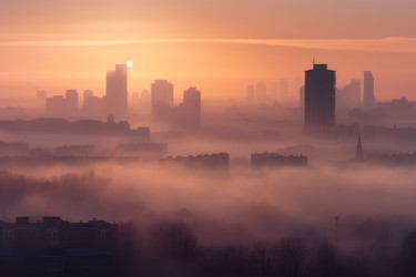 Горизонт будущего города на закате. Генерировать искусственный интеллект - yliv