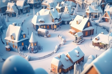 Зимний снег в крошечной деревушке. Генерировать искусственный интеллект - yliv