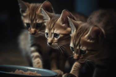 Котята едят корм из кормушки. Кошачье молоко. Генерировать искусственный интеллект - yliv