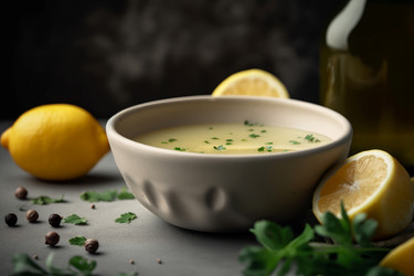 Миска с вкусным лимонным соусом. Крем с травами. Генерировать искусственный интеллект - yliv