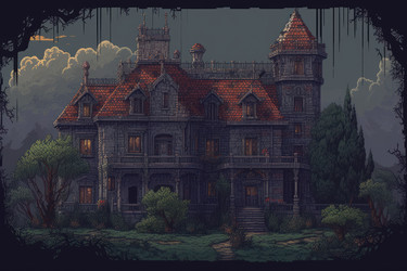 Особняк pixelart villa night. Дом жуткий. Генерировать искусственный интеллект - yliv