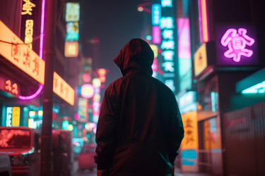 Мужчина на ночной токийской улице. Неоновый клуб People. Генерировать искусственный интеллект - yliv