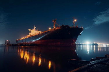 Танкер освещает порт ночными огнями. Генерировать искусственный интеллект - yliv