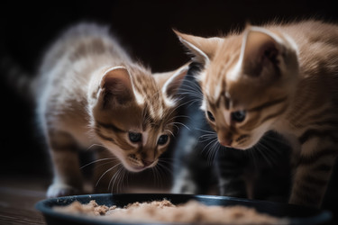 Котята едят коробку-кормушку. Генерировать искусственный интеллект - yliv