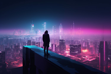 Человек из неонового города. генерировать искусственный интеллект - yliv