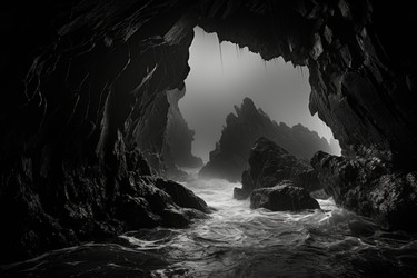 Море мутная фотография из пещеры. Скалы воды. Создать ИИ - yliv