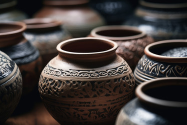 Художественные керамические вазы крупным планом. Древняя работа. Генерировать искусственный интеллект - yliv