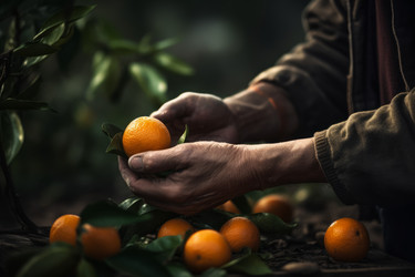 Руки со свежими фруктами мандарина. Свежее сельское хозяйство. Генерировать искусственный интеллект - yliv