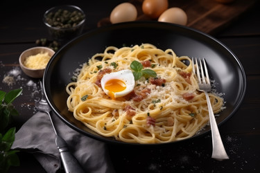 Горшочек с яичными макаронами. Еда с беконом. Генерировать искусственный интеллект - yliv