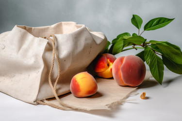 Персиковая холщовая сумка. Продукты питания на рынке. Создать ИИ - yliv