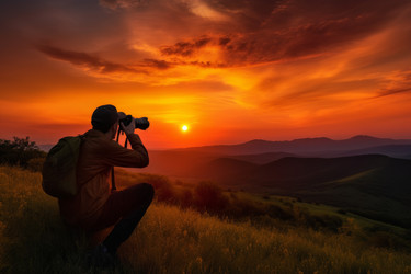 Фотограф заката на холмах. Генерировать искусственный интеллект - yliv