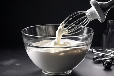 Взбейте миксером сливки для выпечки. Продукт сахарный. Генерировать искусственный интеллект - yliv