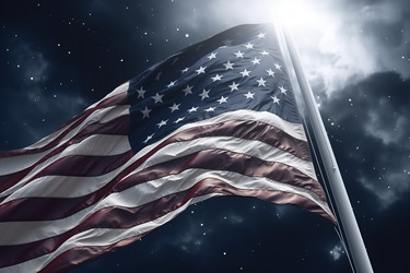 Развевающийся на ветру флаг США. Праздник патриотов. Генерировать искусственный интеллект - yliv