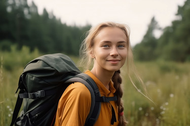 Женская улыбка, наслаждающаяся пешим туризмом. Генерировать искусственный интеллект - yliv