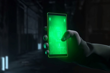Ручной смартфон cyberpunk digital. Будущий неон. Генерировать искусственный интеллект - yliv