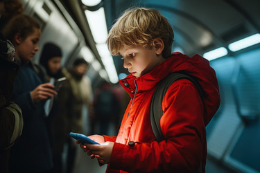 Молодой парень с телефоном в лондонском метро. Генерировать искусственный интеллект - yliv