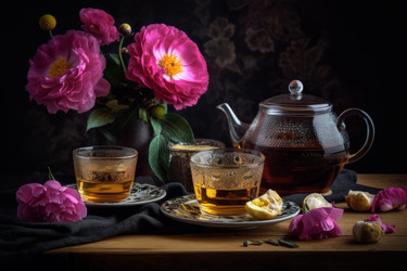 Цветочный чай Stilllife. Цветущий плод. Генерировать искусственный интеллект - yliv