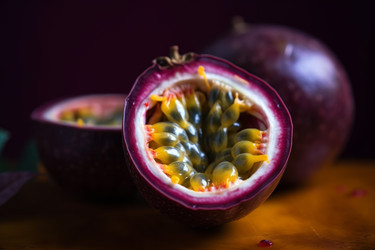 Корж из маракуйи разрезать пополам. Макро-экзотика. Генерировать искусственный интеллект - yliv