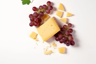 Виноград с сыром пармезан. Твердый кусочек молочного продукта. Генерировать искусственный интеллект - yliv