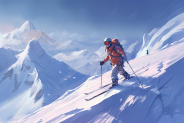Лыжник в снежных горах. Действие Jump sun. Генерировать искусственный интеллект - yliv