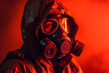 Человек в противогазе. Дым ядерной войны. Генерировать искусственный интеллект - yliv